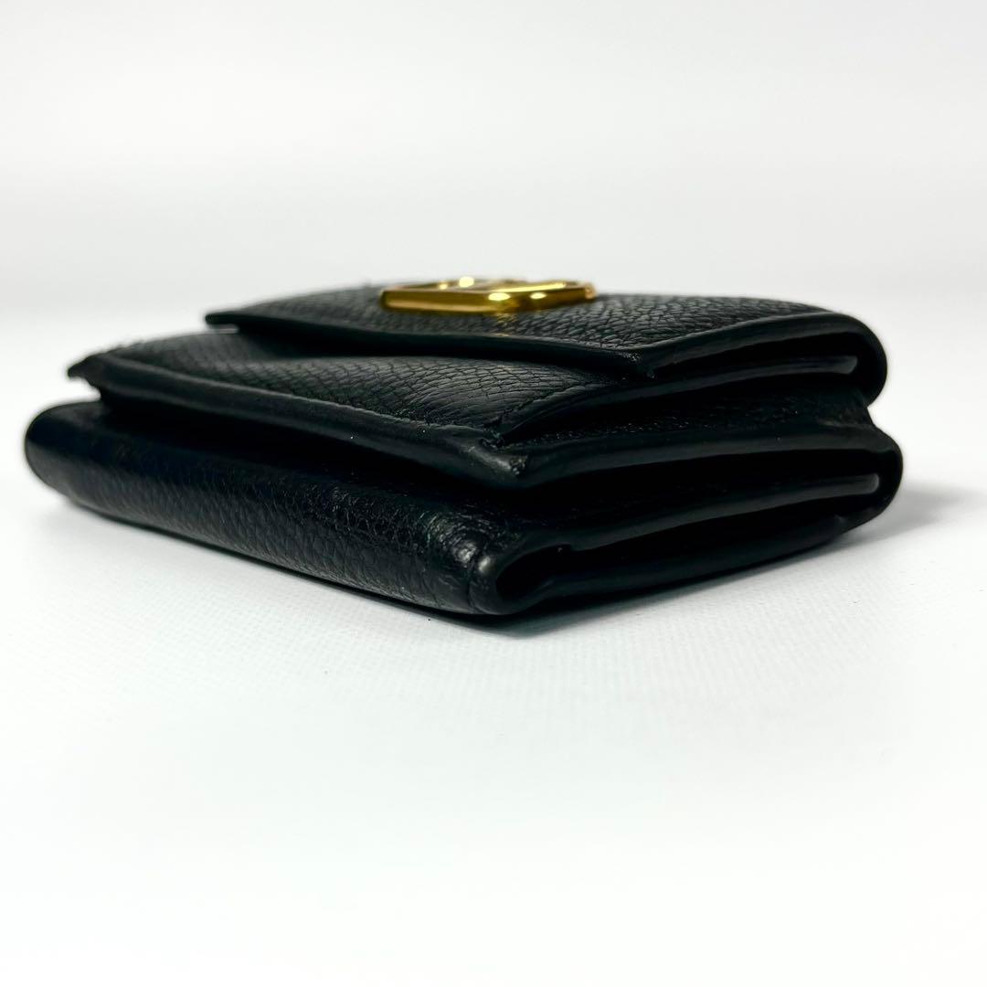レア✨バレンティノ ガラヴァーニ 三つ折り財布 ロゴ金具 レザー ブラック