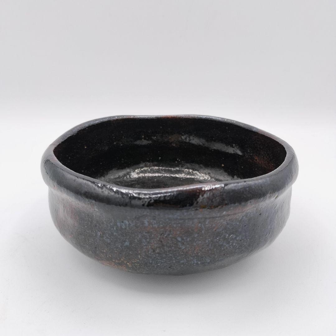 【みよ】630 平茶碗 黒楽 西湖写 楽入 茶道具 茶道