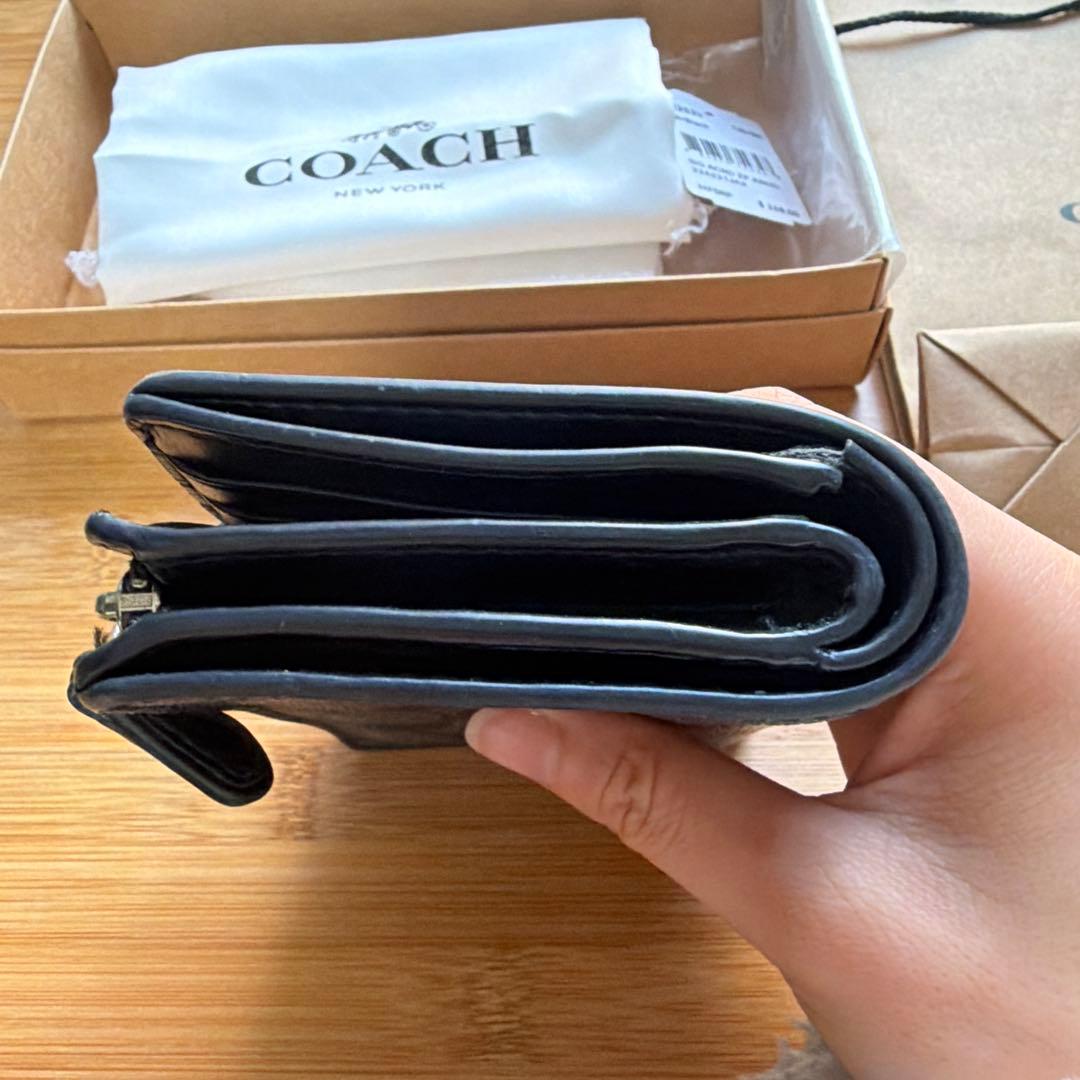 【箱・袋付き】COACH コーチ 二つ折り財布 シグネチャー ブラック