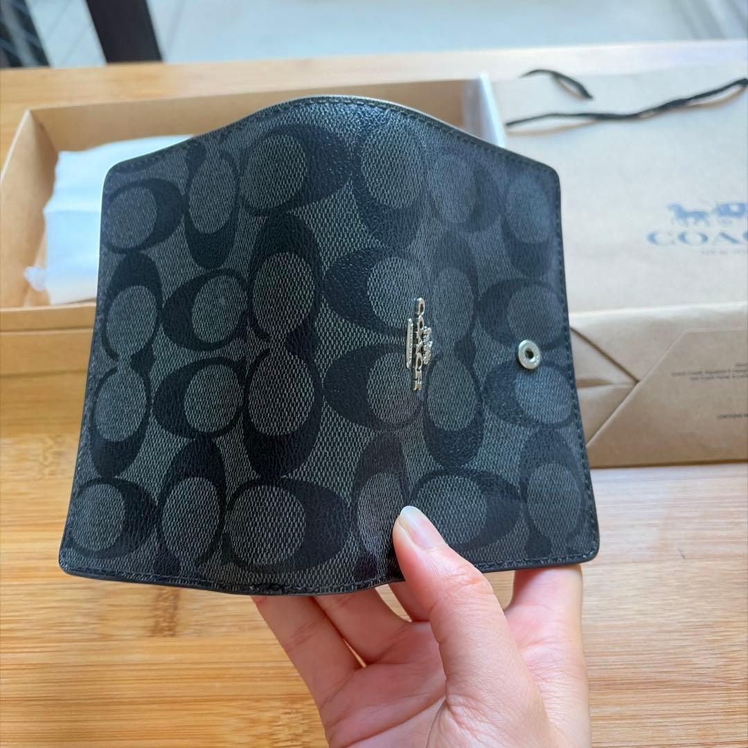 【箱・袋付き】COACH コーチ 二つ折り財布 シグネチャー ブラック