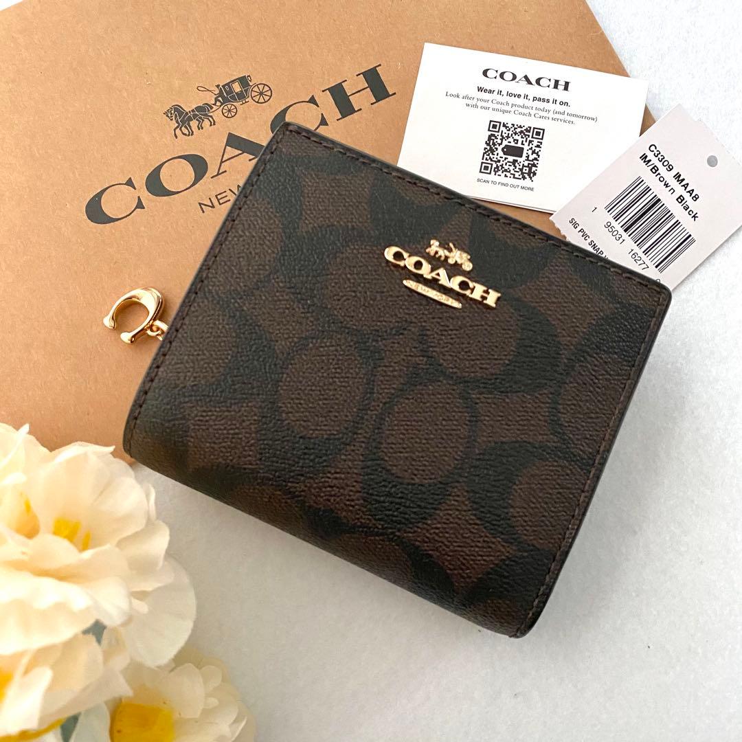 新品　正規品☆COACH コーチ　折り財布　ブラウン シグネチャー 二つ折り財布