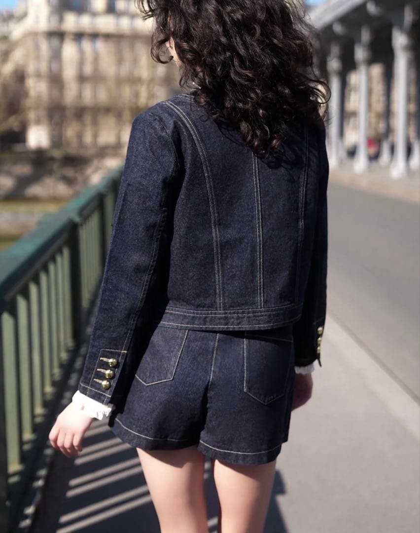 パンツ sheller gold button denim wrap culottes