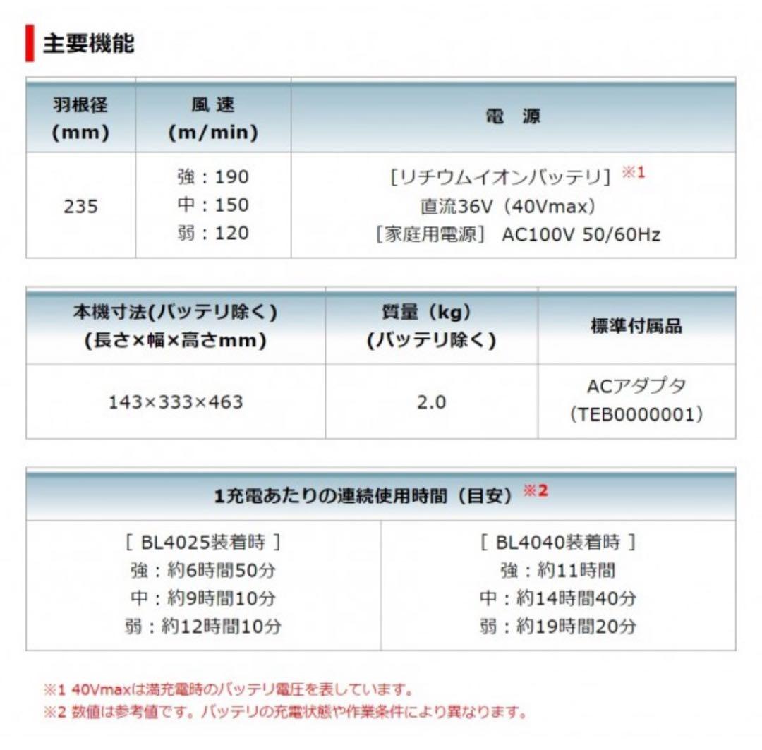 makita CF001GZO 扇風機 40V