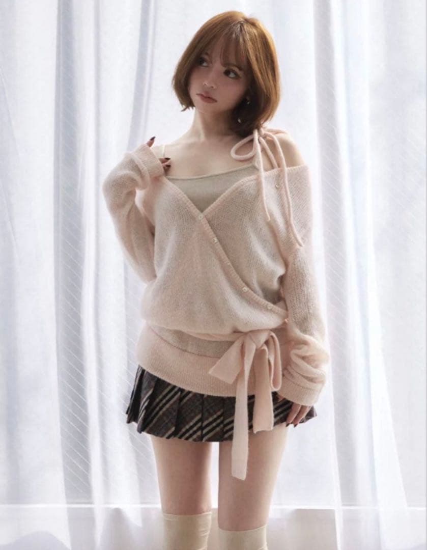 即日発送andmary Sheer loose knit tops pink