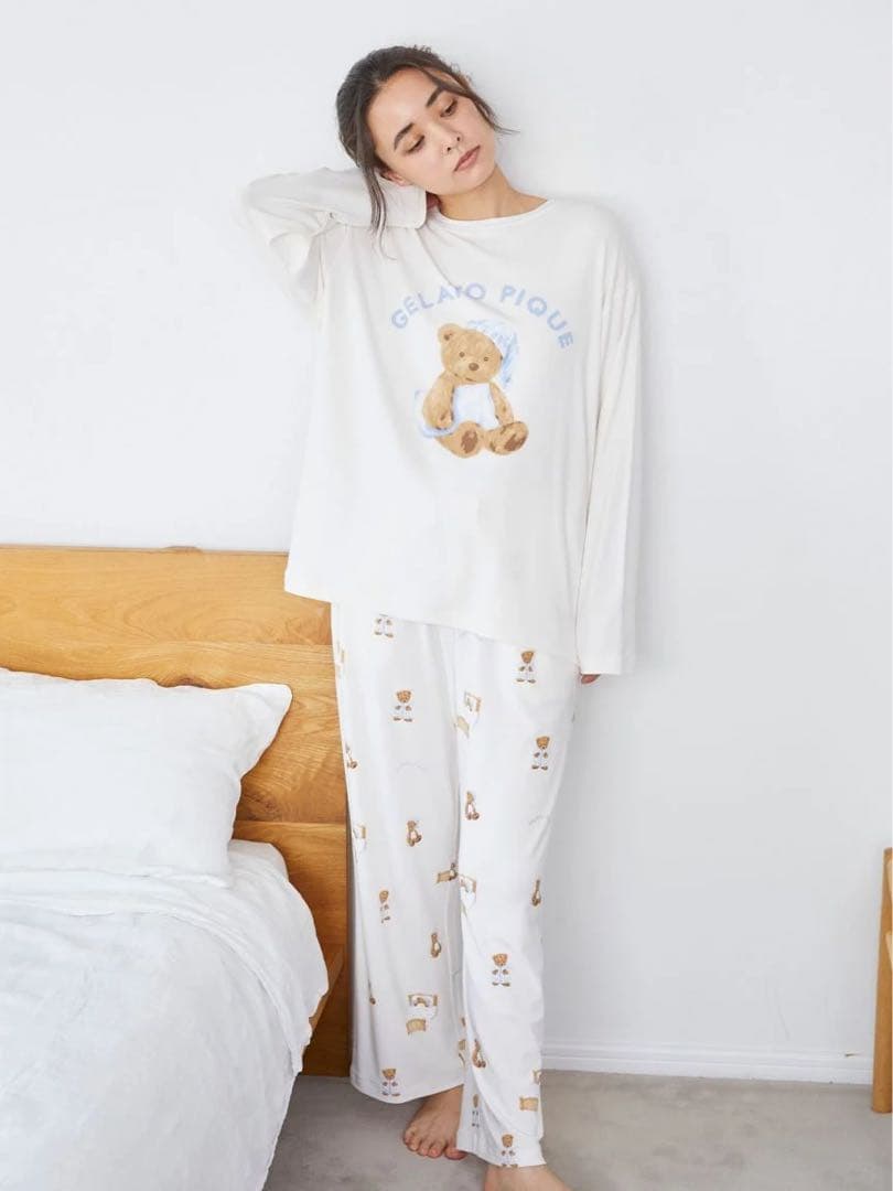 新品 ジェラートピケ GOOD NIGHT BEAR柄ワンポイントロンT