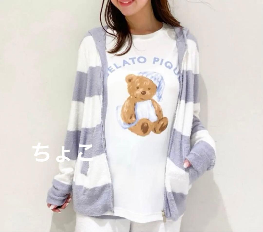 新品 ジェラートピケ GOOD NIGHT BEAR柄ワンポイントロンT