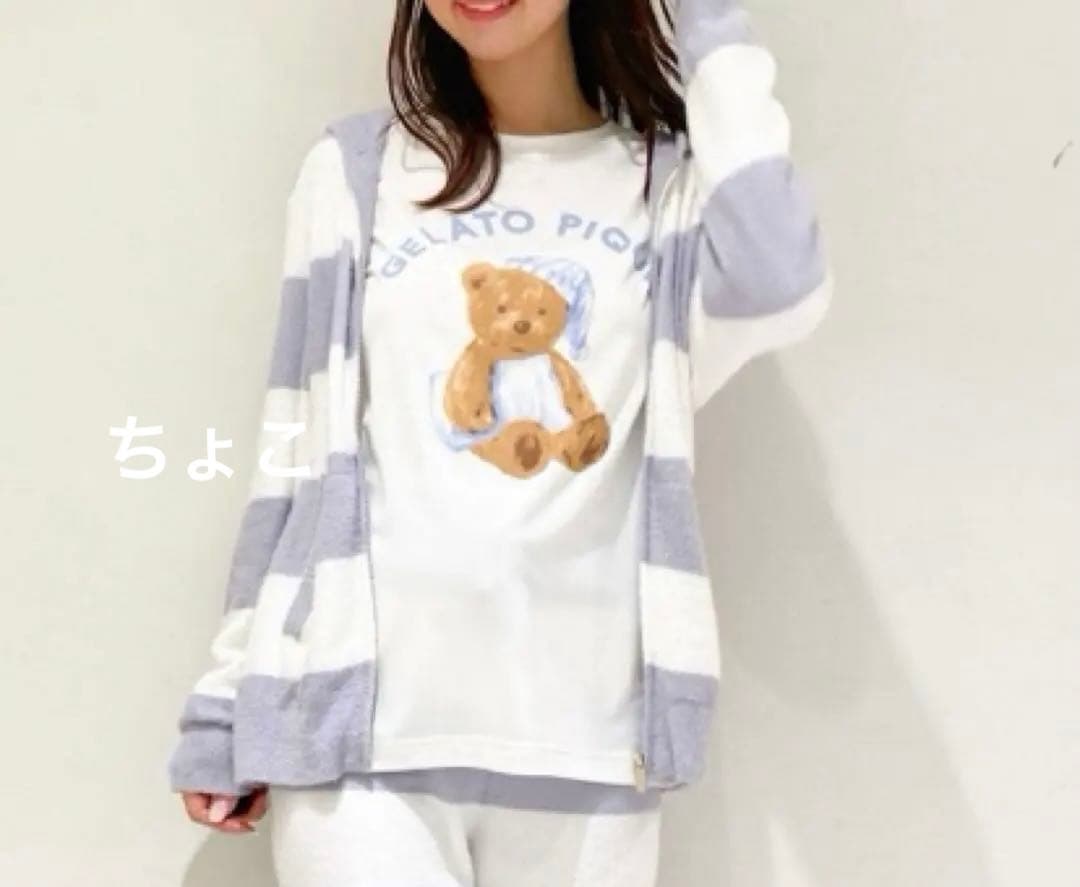 新品 ジェラートピケ GOOD NIGHT BEAR柄ワンポイントロンT