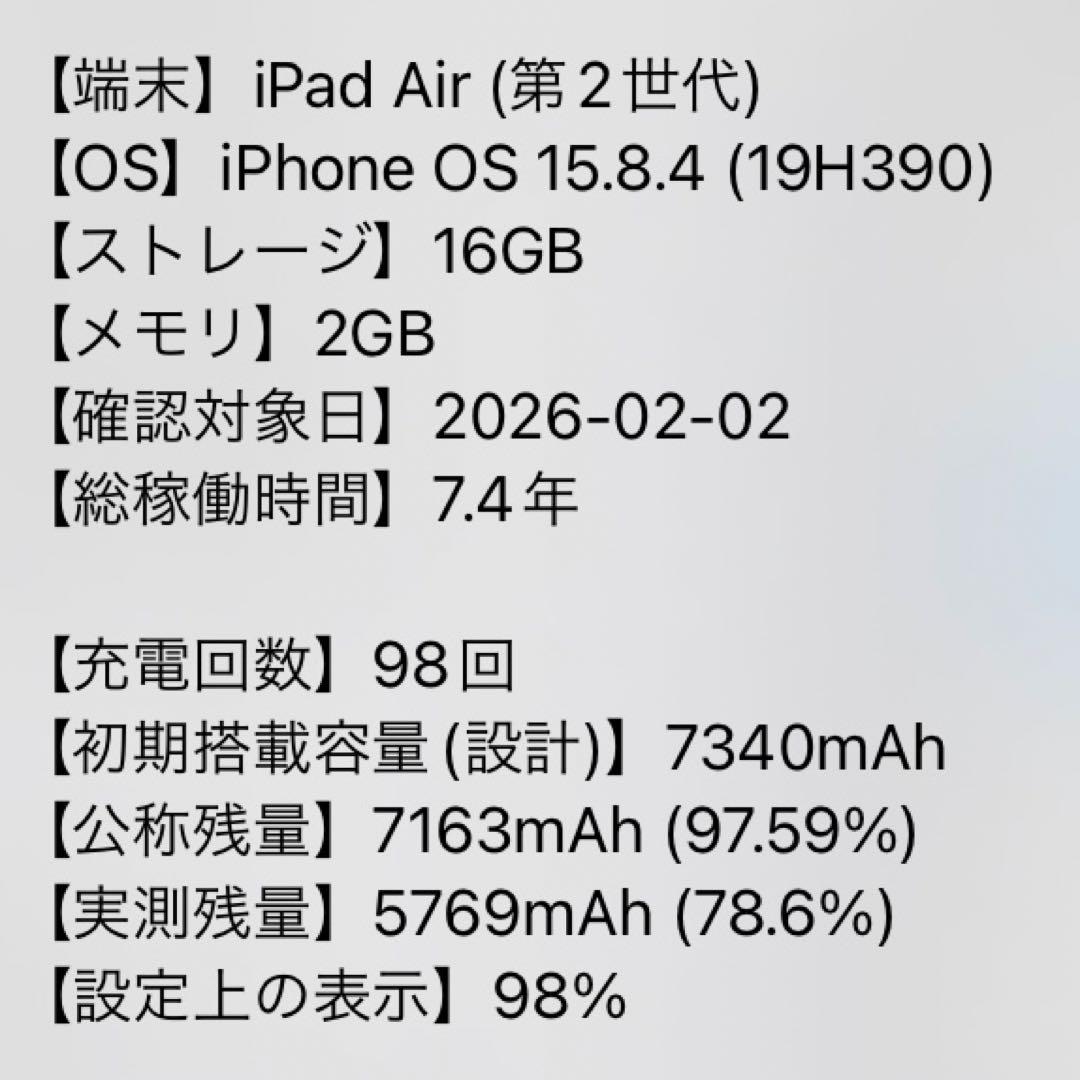 送無料F19 iPad Air 第2世代 スペースグレイ 16GB Wi-Fi