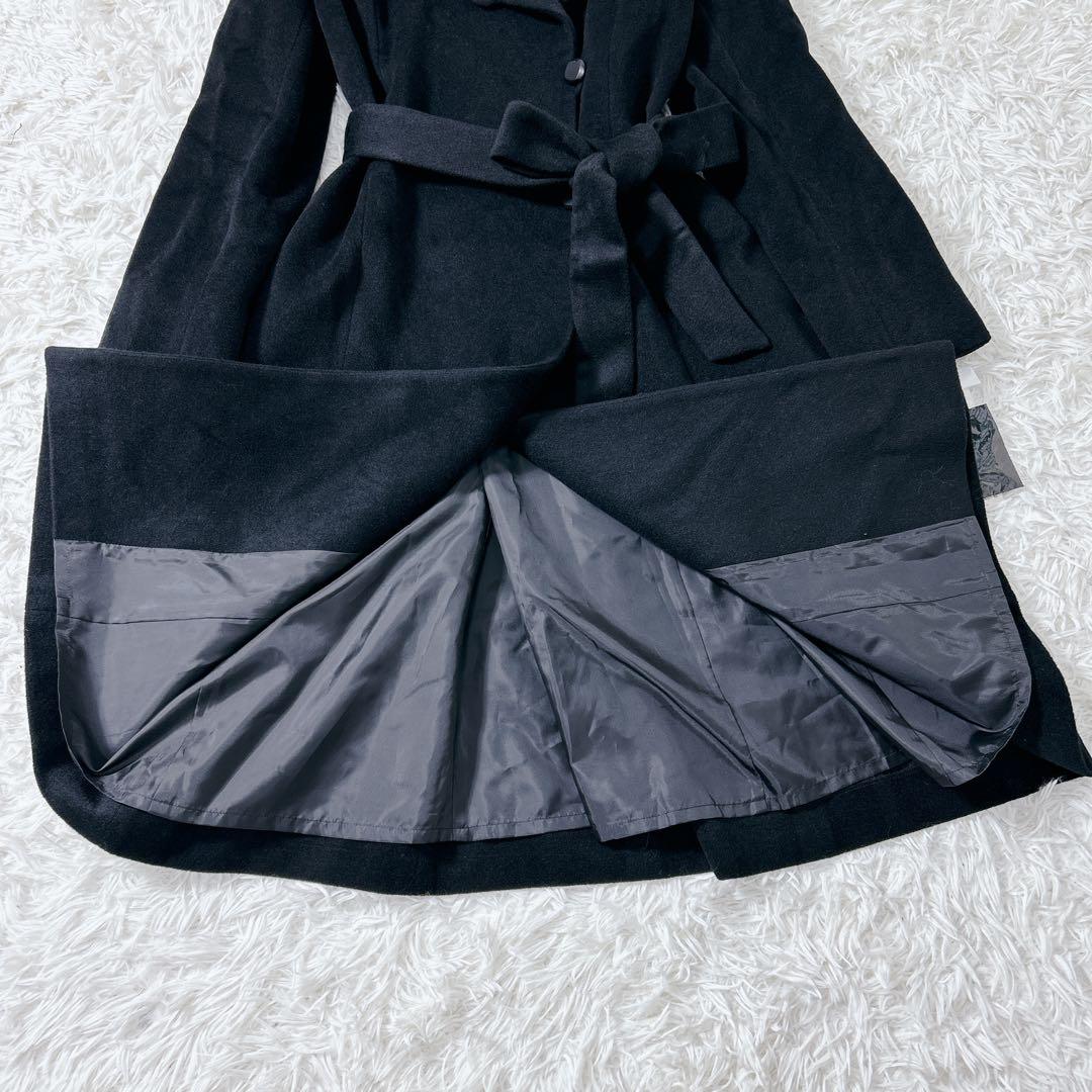 TOKYO SOIR 女優襟 アンゴラ混ロングコート 黒 L 東京ソワール