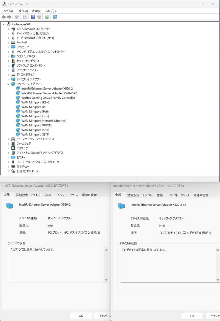 intel X520-DA2 10GbE NIC 2枚セット(動作確認済み)