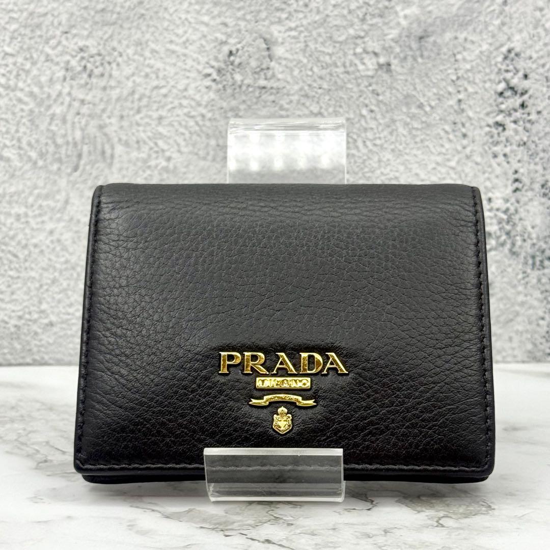 PRADA プラダ 二つ折り財布 本革レザー ブラック ピンク バイカラー