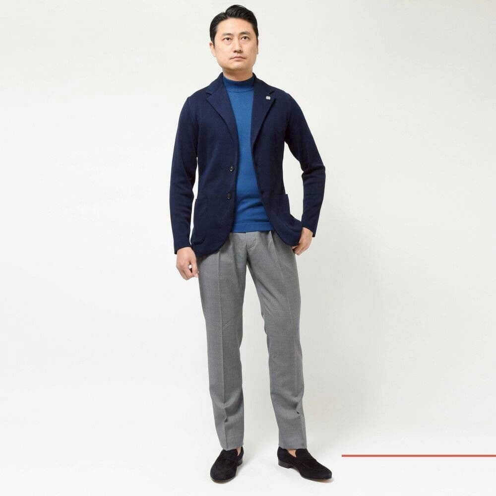 【近年モデル】LARDINI ニットジャケット ミラノリブ Sサイズ ネイビー