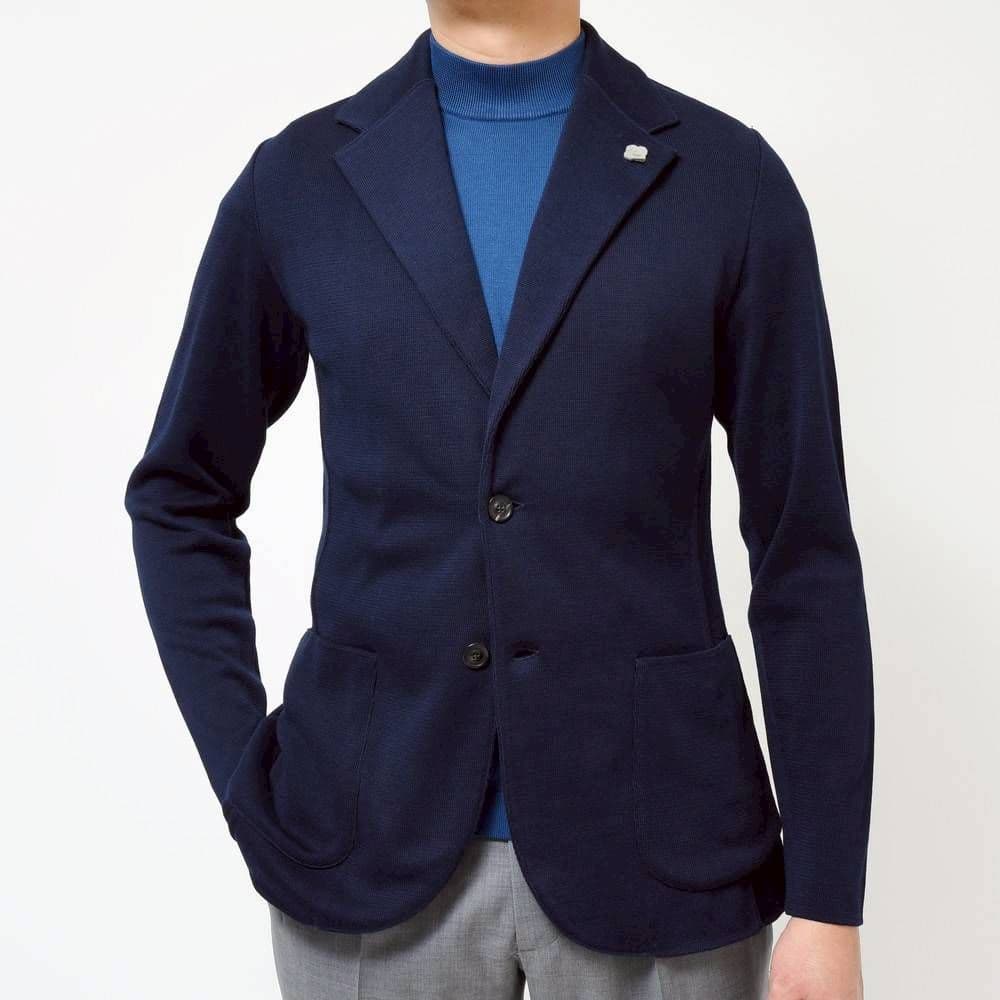 【近年モデル】LARDINI ニットジャケット ミラノリブ Sサイズ ネイビー