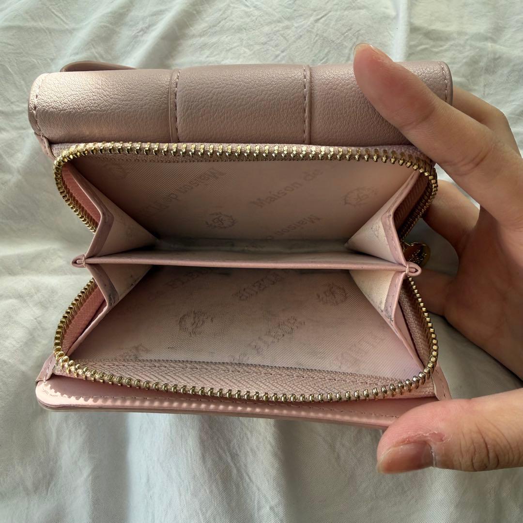 Maison de FLEUR リボン三つ折り財布 ピンク ウォレット 箱付き