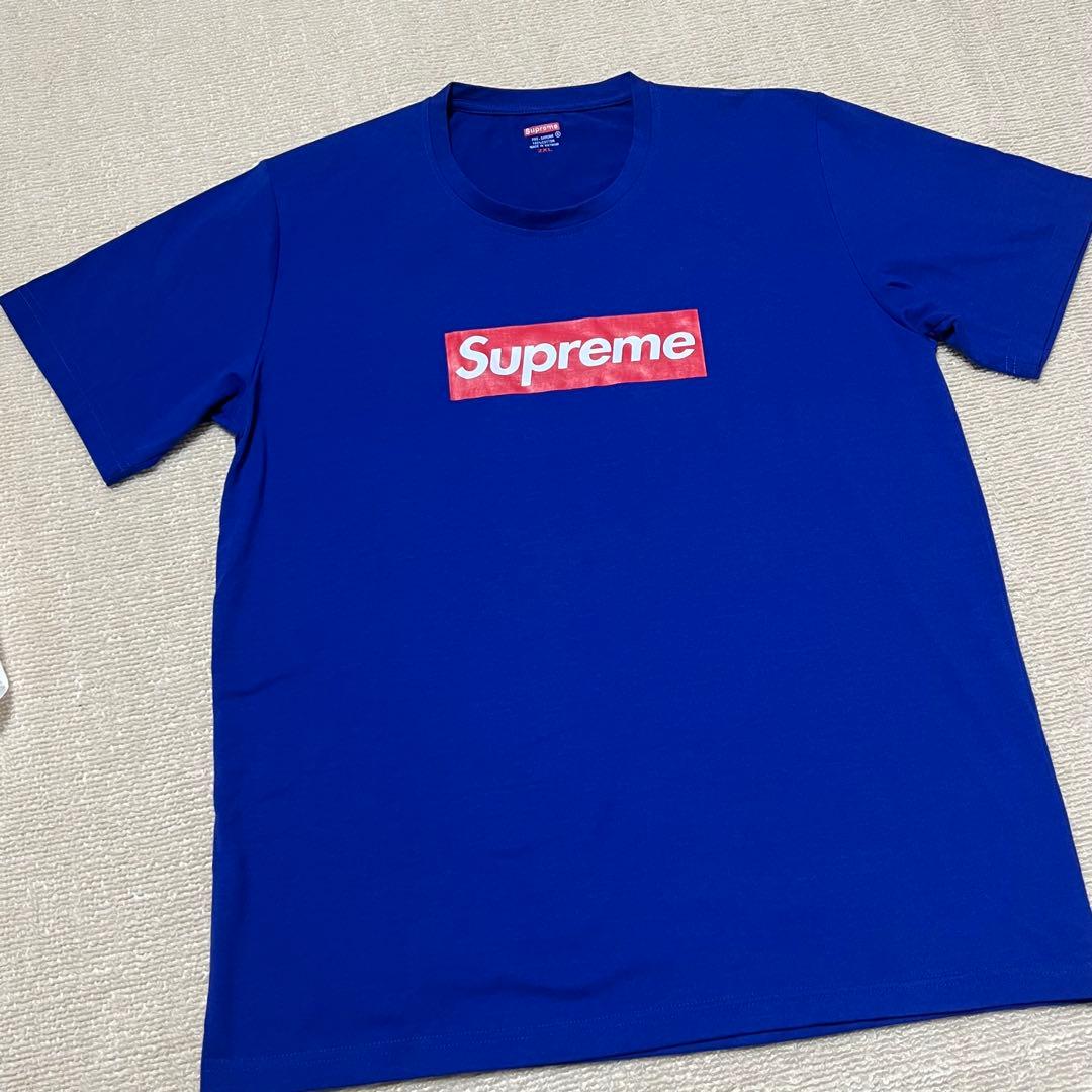 シ*マ様 シュプリーム ロゴプリント 半袖 Tシャツ 大きいサイズ ブルー メン