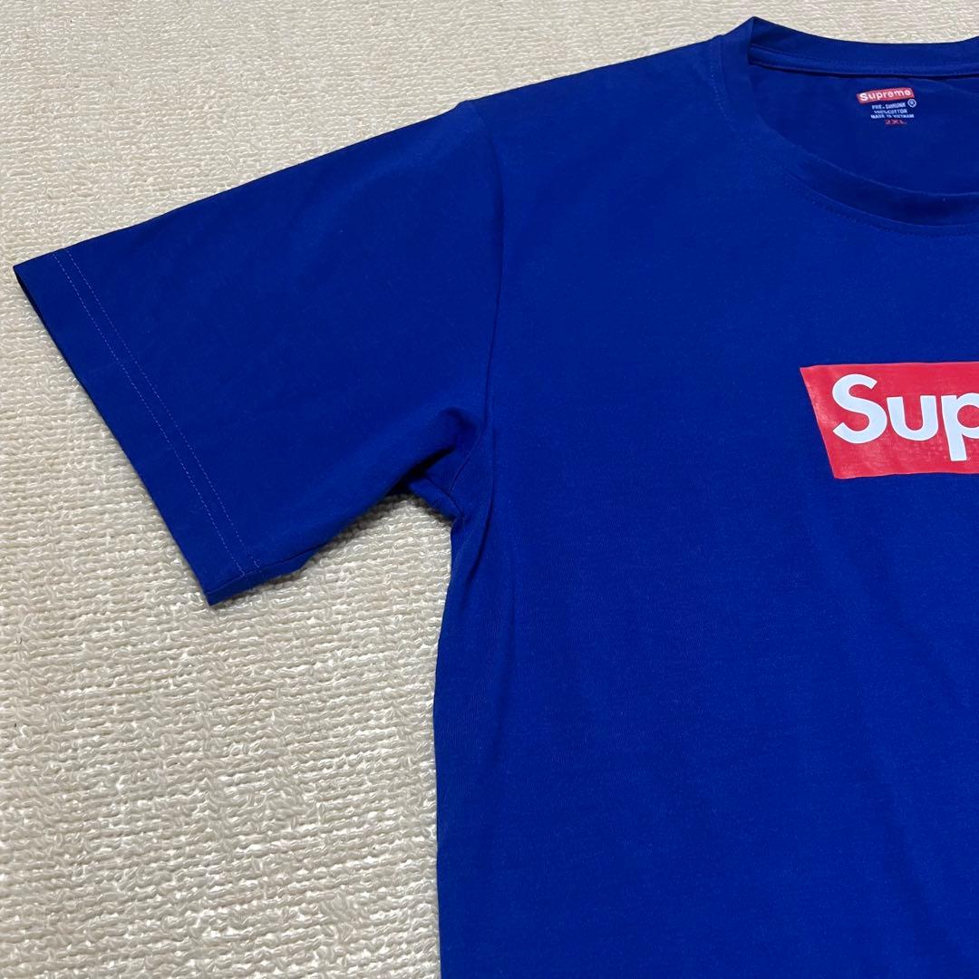シ*マ様 シュプリーム ロゴプリント 半袖 Tシャツ 大きいサイズ ブルー メン
