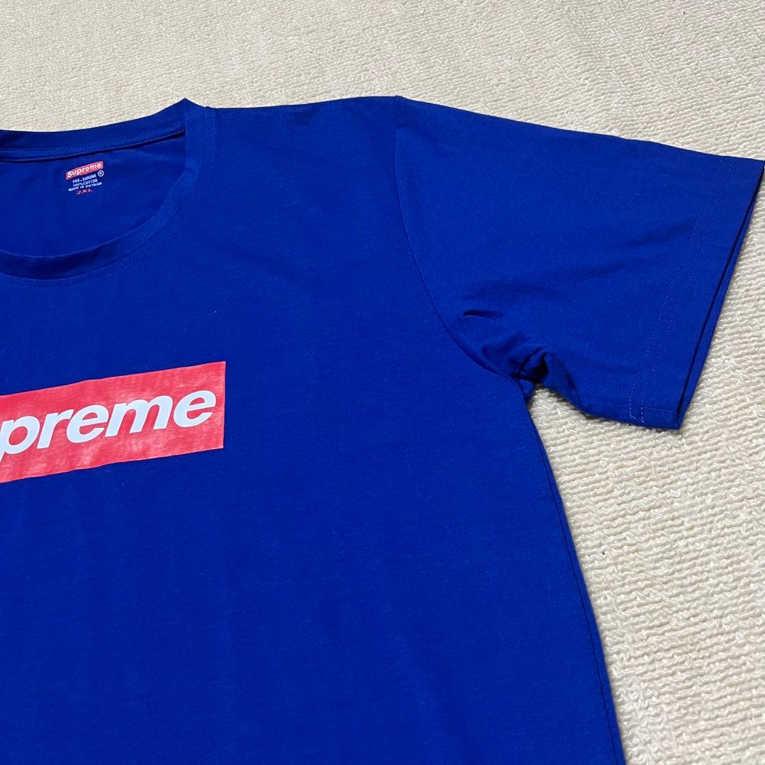 シ*マ様 シュプリーム ロゴプリント 半袖 Tシャツ 大きいサイズ ブルー メン