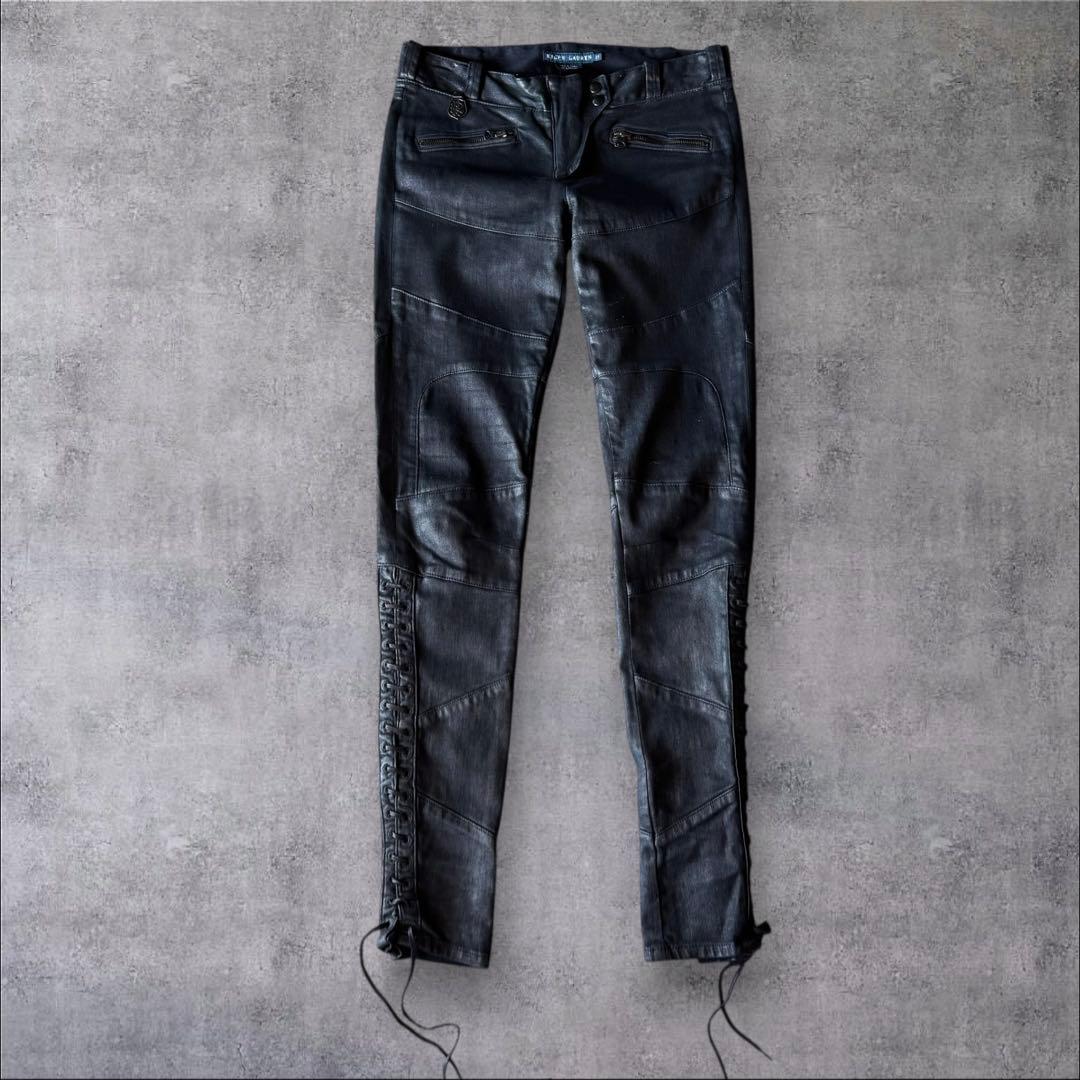 希少RALPHLAUREN オイルドコーティングライダースデニムW27 黒