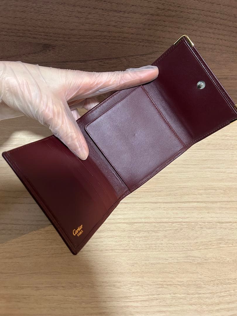 超美品！カルティエ 三つ折財布 がま口 カーフレザー