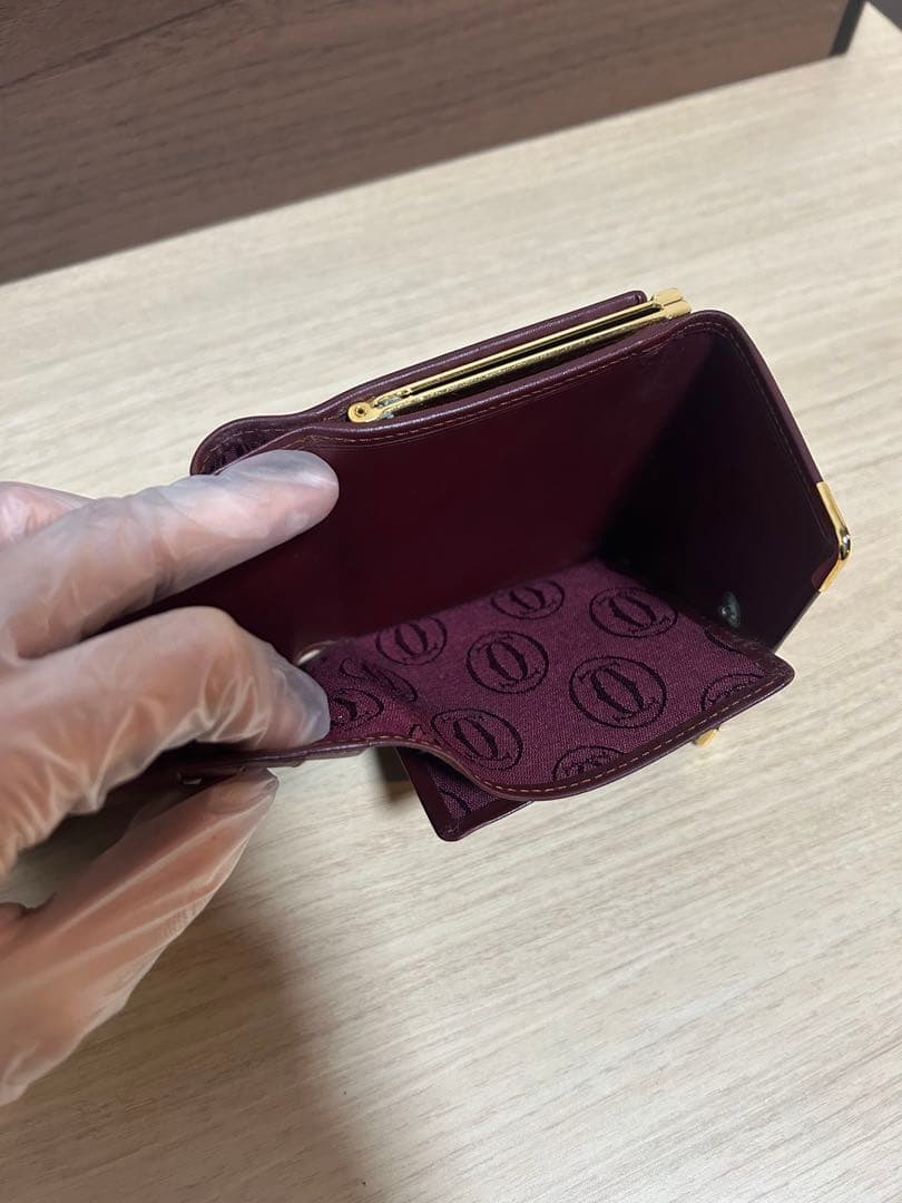 超美品！カルティエ 三つ折財布 がま口 カーフレザー
