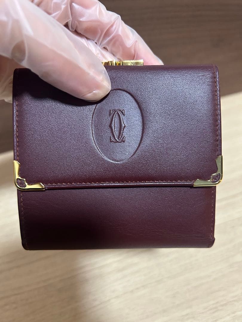 超美品！カルティエ 三つ折財布 がま口 カーフレザー