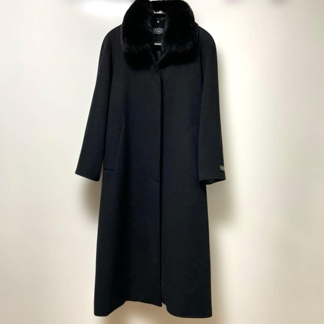ベルタブオーノ ファー付きカシミヤ100% ロングコート
