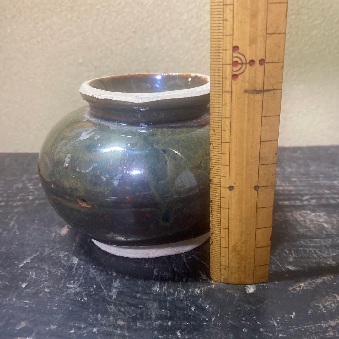 中国古玩　天目釉小壺　11cm9cm【桐箱付】