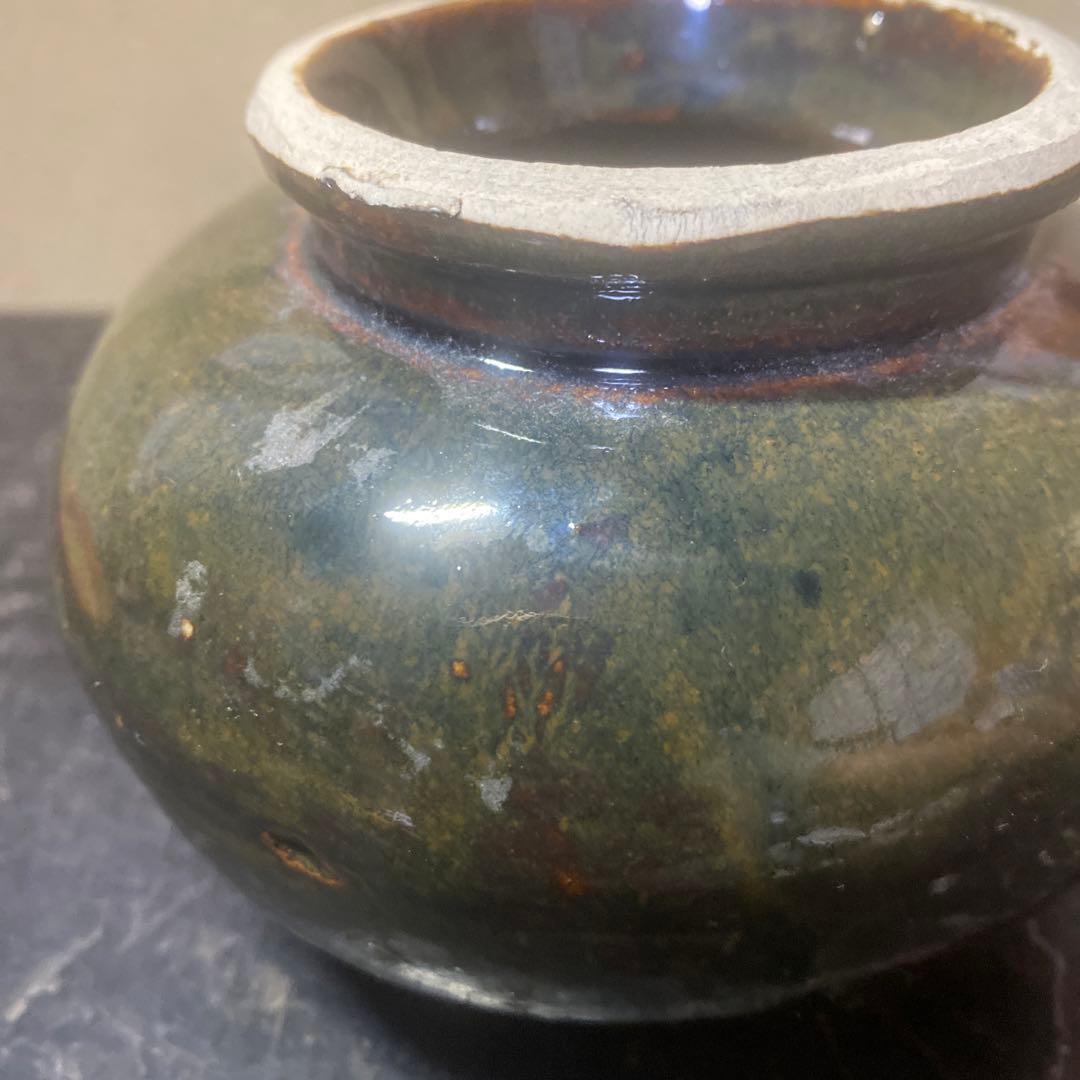 中国古玩　天目釉小壺　11cm9cm【桐箱付】