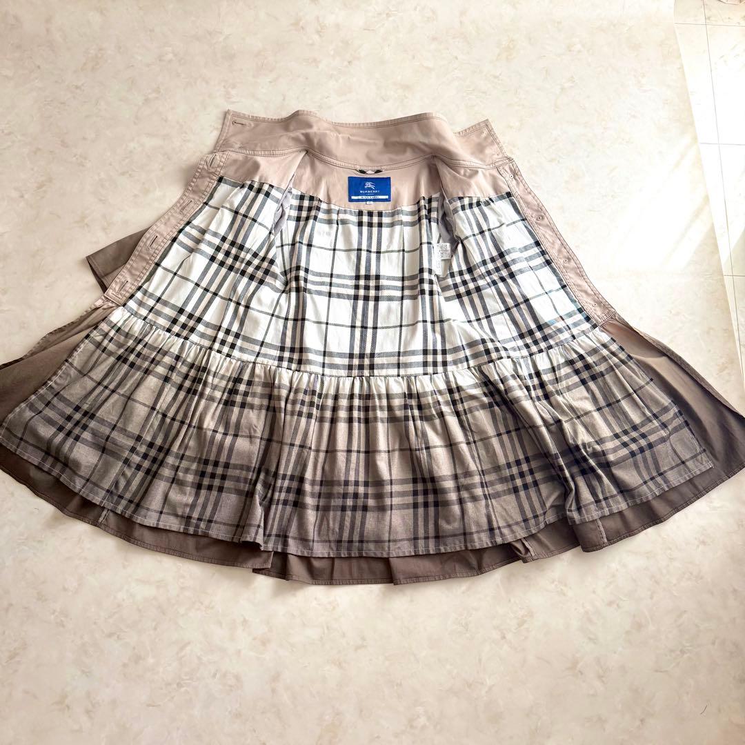 希少✨ 藍染ブルーレーベル トレンチコート ノバチェックリボン フレア ベージュ