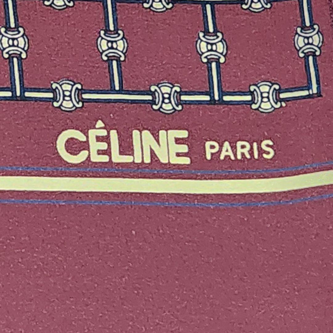 ★CELINE★ ストール メンズ マカダム チェック シルク ワインレッド.
