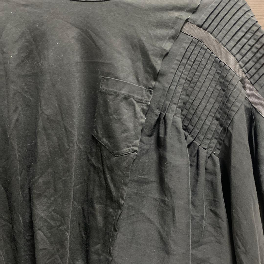 sacai 半袖カットソー/1/コットン/BLK/無地/19-04410