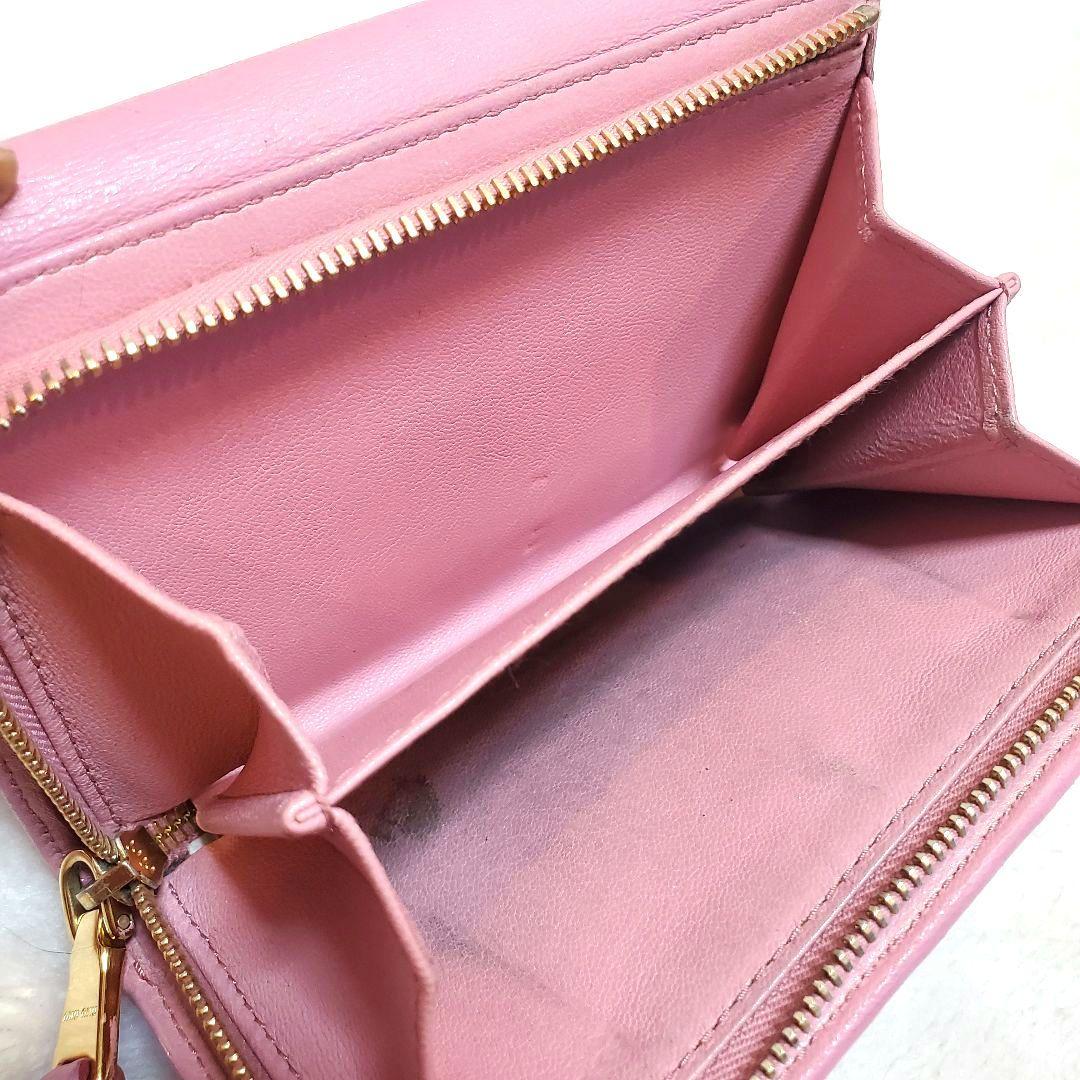 美品 MIU MIU マテラッセ 折り財布 L字ファスナー ピンク