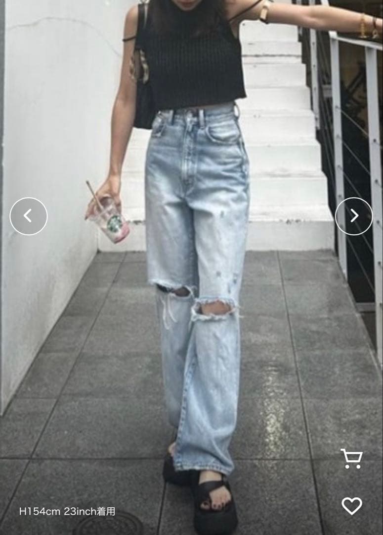 パンツ MOUSSY HW CRASH LOOSE STRAIGHT 24 BLU