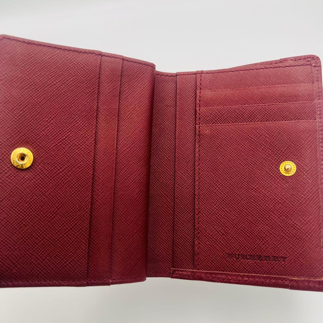 BURBERRY ノバチェック がま口 二つ折り財布 ボルドー レザー