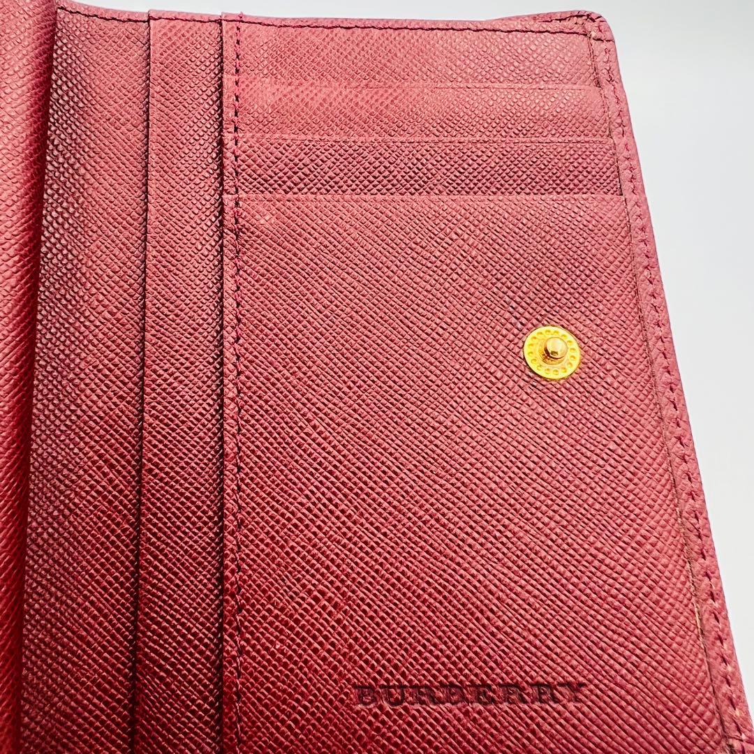 BURBERRY ノバチェック がま口 二つ折り財布 ボルドー レザー
