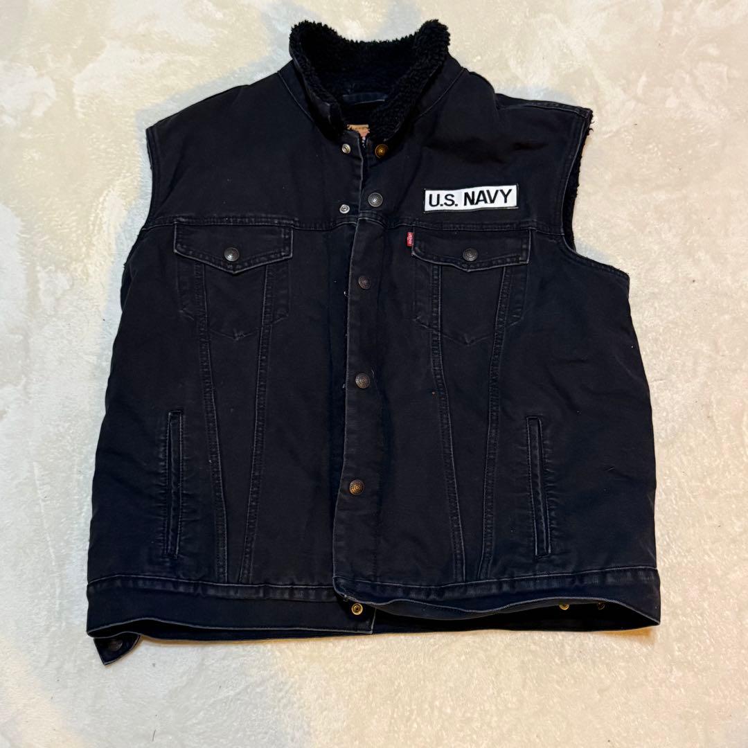 \"Levi’s U.S.NAVY ワッペン ボアベスト XL 黒 希少 \"