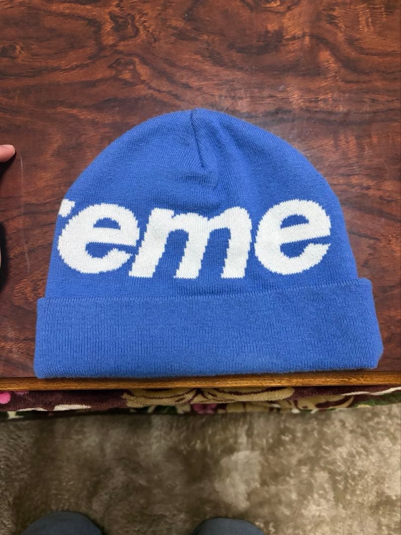 Supreme シュプリーム　ビックロゴ　ニット帽　ビーニー　ブルー