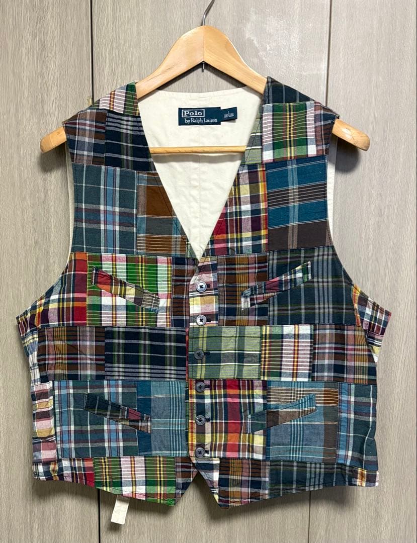 【美品】PoloRalphLaurenマドラスチェック柄パッチワークベスト