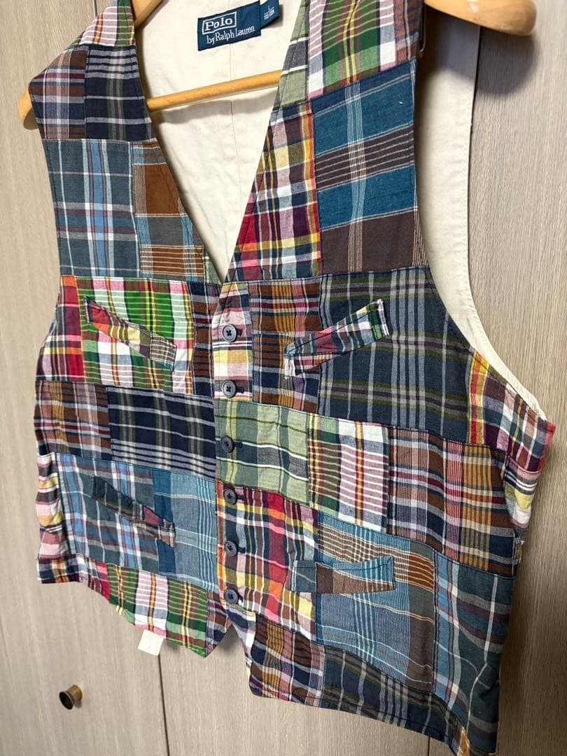 【美品】PoloRalphLaurenマドラスチェック柄パッチワークベスト