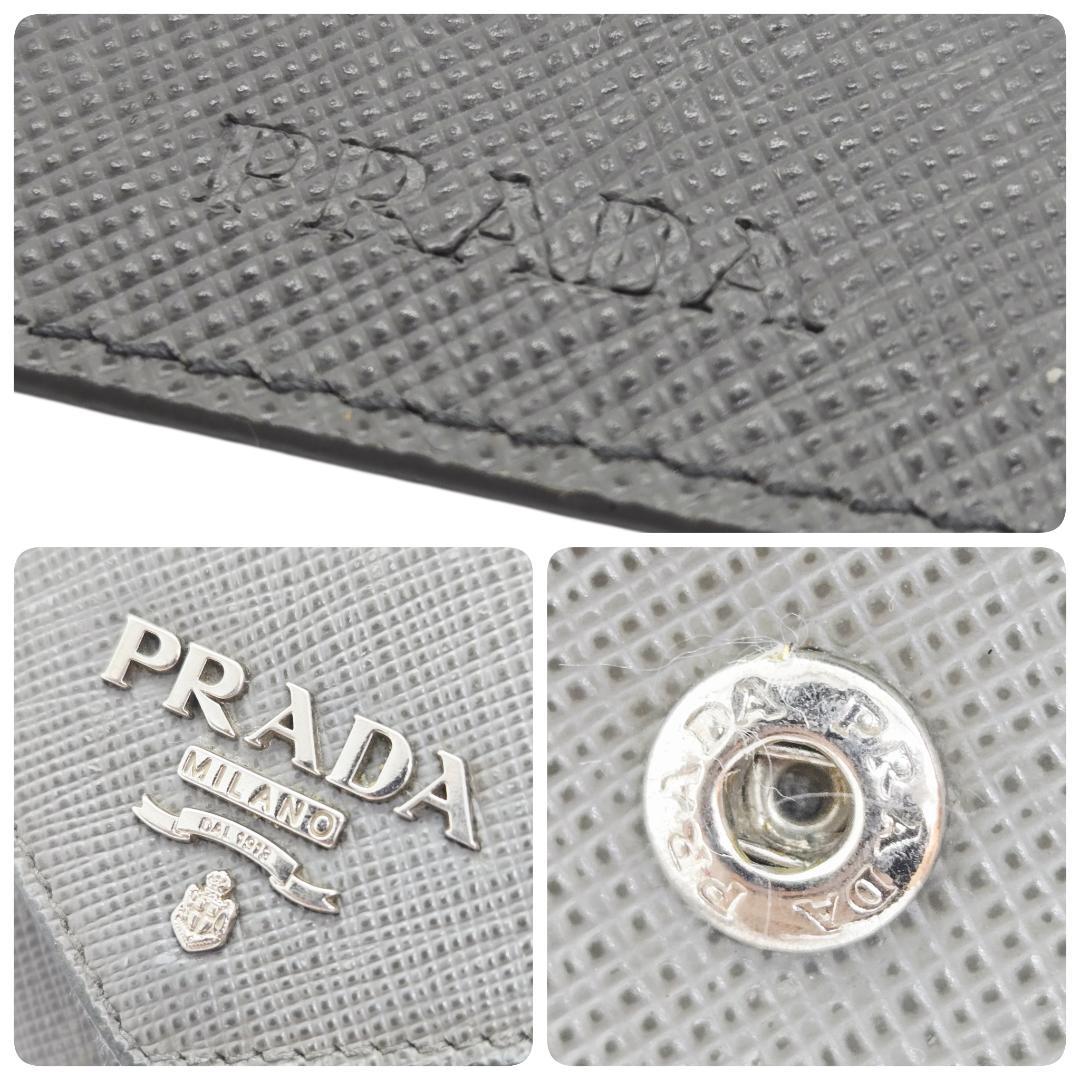 箱あり★PRADA パスケース付き サフィアーノレザー 2つ折り 長財布 グレー