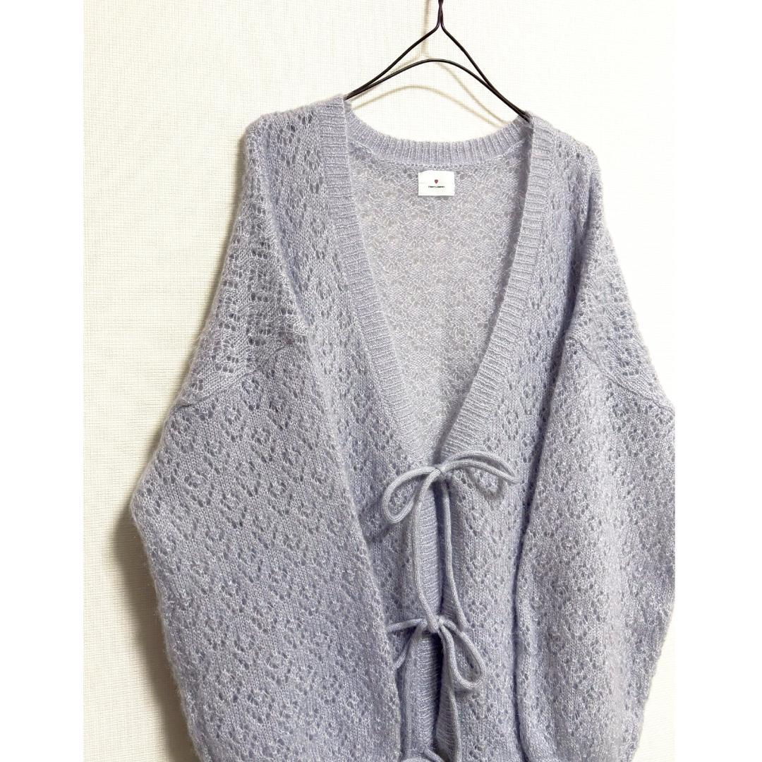 merry jenny 美品 アイスブルー Vネックおはなシアーカーディガン