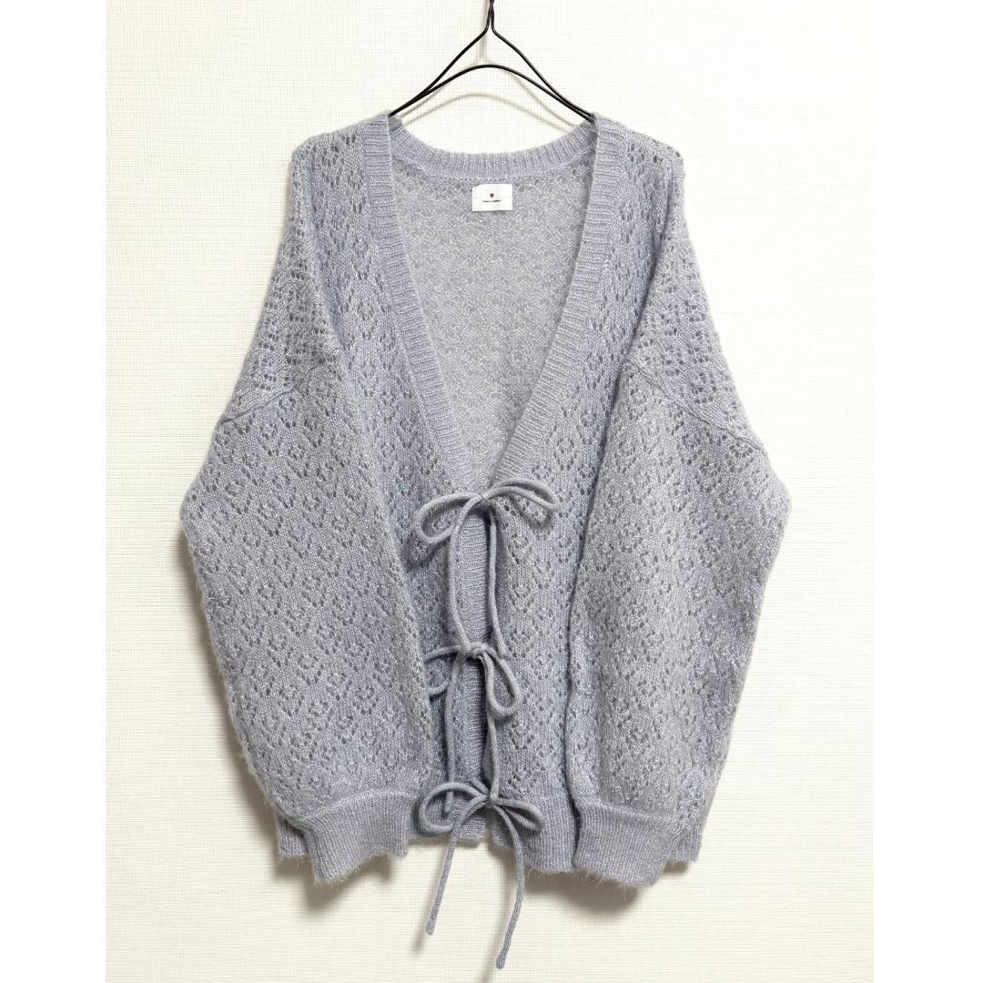 merry jenny 美品 アイスブルー Vネックおはなシアーカーディガン