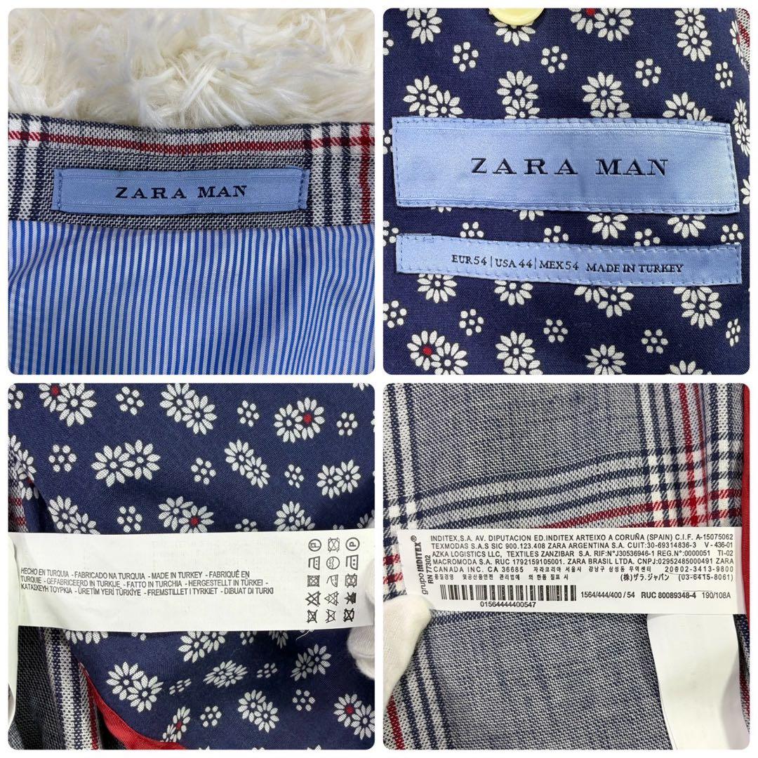 【大きいサイズ】リネン混 ZARA ザラ チェック柄 テーラードジャケット 派手