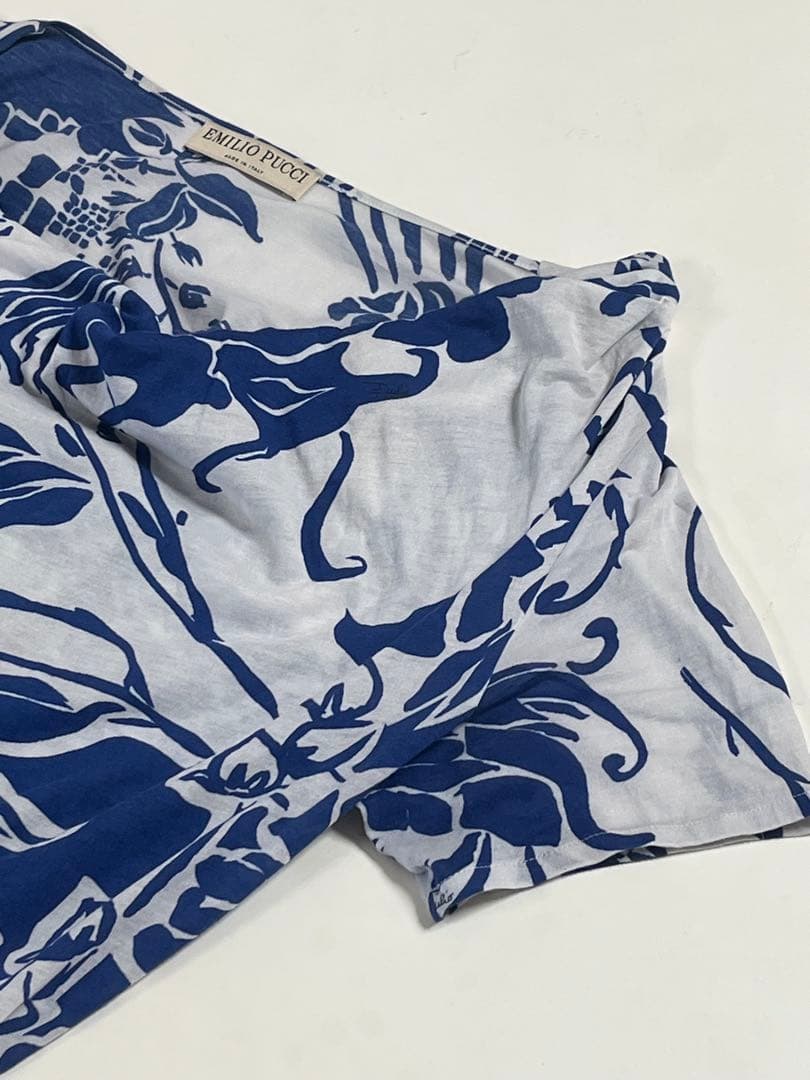 【美品】EMILIO PUCCI フローラルプリント ドレープTシャツ シルク
