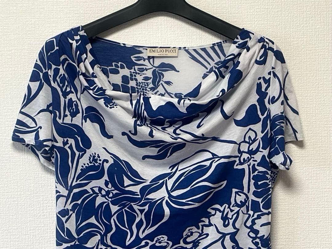 【美品】EMILIO PUCCI フローラルプリント ドレープTシャツ シルク