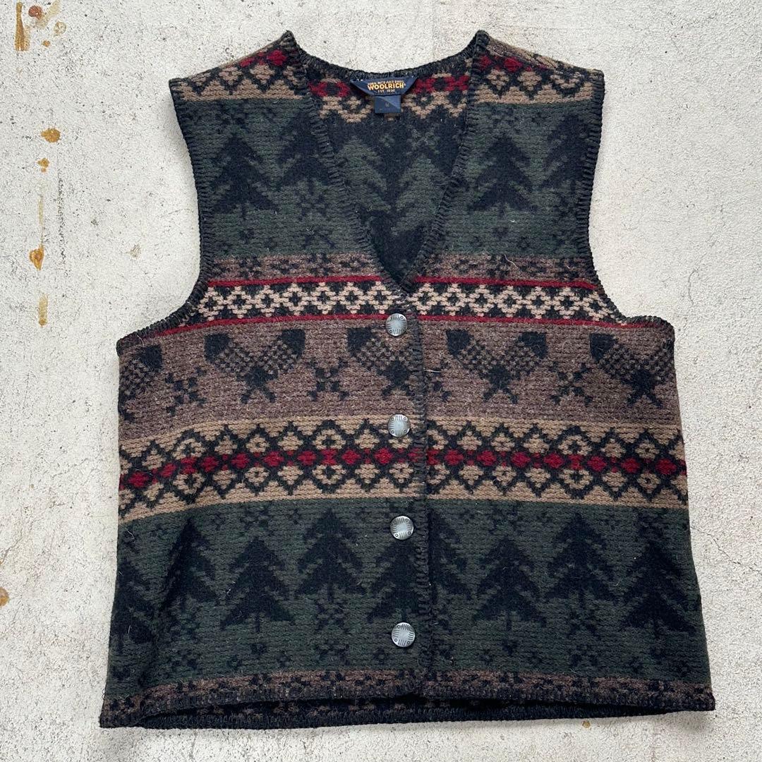 90s WOOLRICH カジュアル　M ウールベスト 幾何学模様　USA製