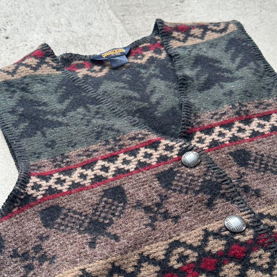 90s WOOLRICH カジュアル　M ウールベスト 幾何学模様　USA製