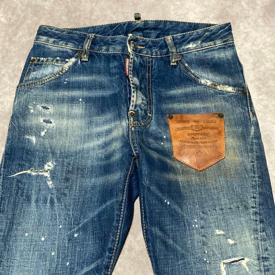ディースクエアード　DSQUARED2　デニム　ダメージジーンズ　革パッチ　36
