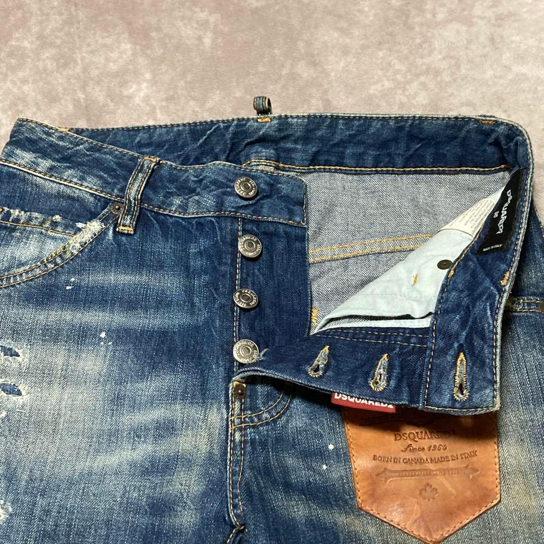 ディースクエアード　DSQUARED2　デニム　ダメージジーンズ　革パッチ　36