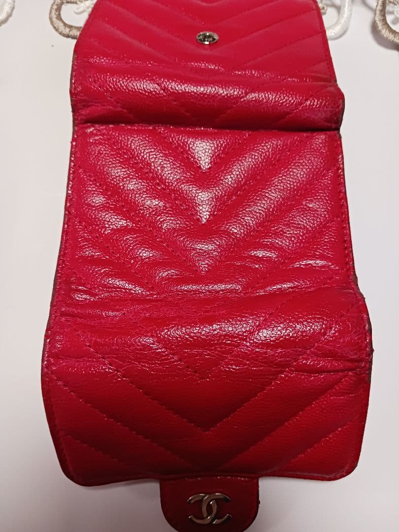 CHANEL 赤 三つ折り財布